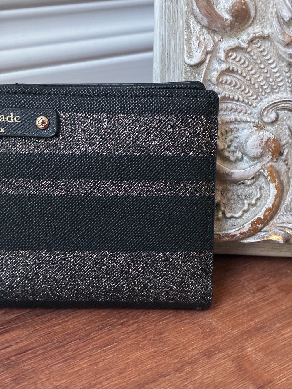 Kate Spade Black And Silver Glitter Stripe Wallet - Picture 4 of 14